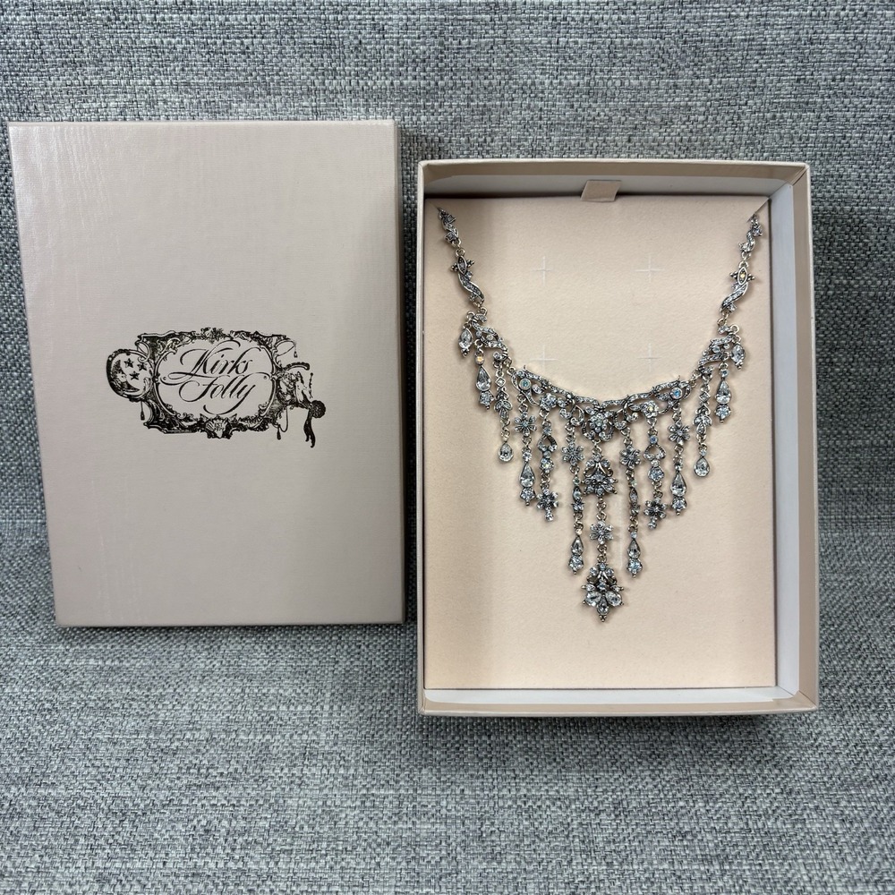 Kirks Folly Dream Mist Aurora Borealis Crystal Floral Dangle Bib Necklace w/Box